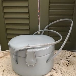 Vintage 1930s 1940s Art Deco Box Purse Handbag Evening Pillbox Lt Blue w/Mirror